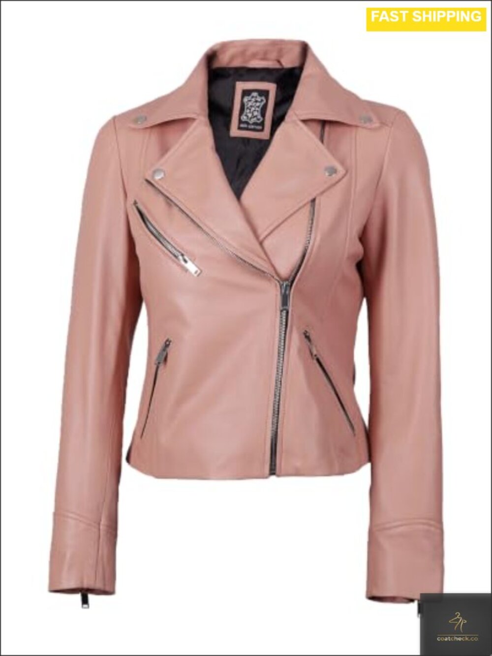 Real Lambskin Leather Asymmetrical Moto Jacket Womens